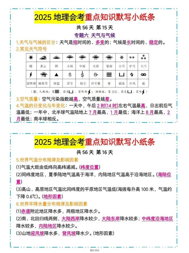 2025中考地理重点知识笔记汇总（56天计划）