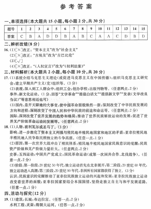 2024年安徽省合肥市中考三模历史试卷以及答案解析