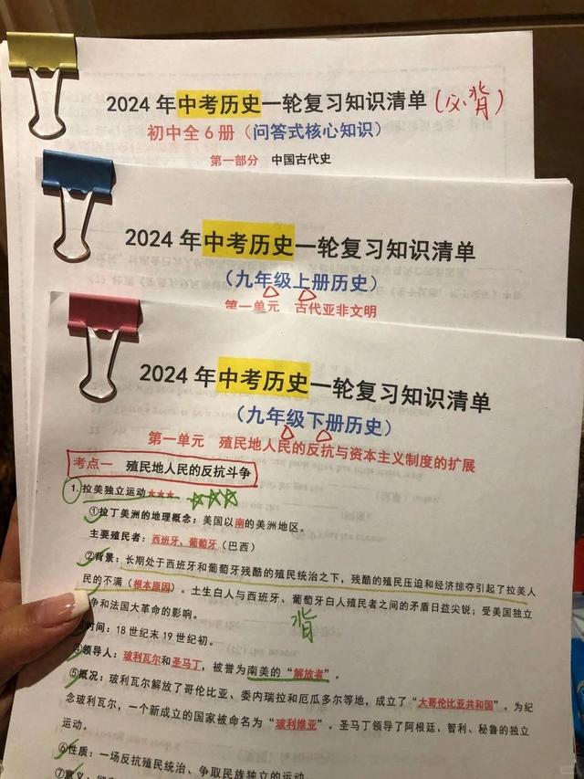 2024中考历史一轮复习必背?6册知识点